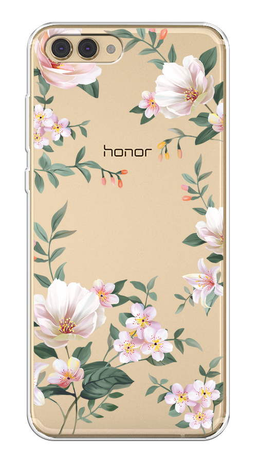 

Чехол на Honor V10 (View 10) "Beautiful white flowers", Бежевый;зеленый, 65150-1
