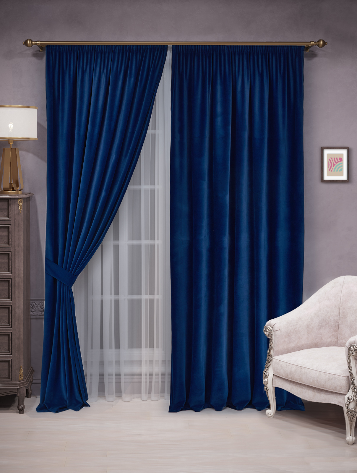 

Шторы бархат Velluto 300x250 - 2шт, синий, barhat_lenta
