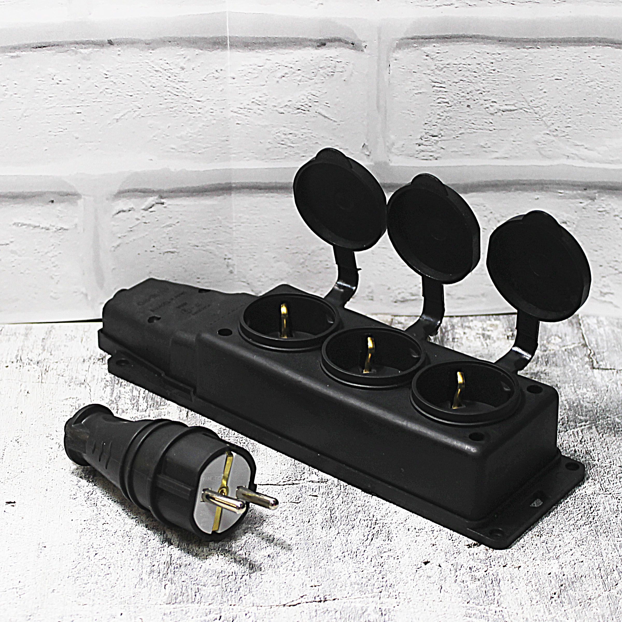 Колодка NE-AD 4001(4004) каучуковая с крышкой с/з 3 гнезда, 16 А, в комплекте с вилкой