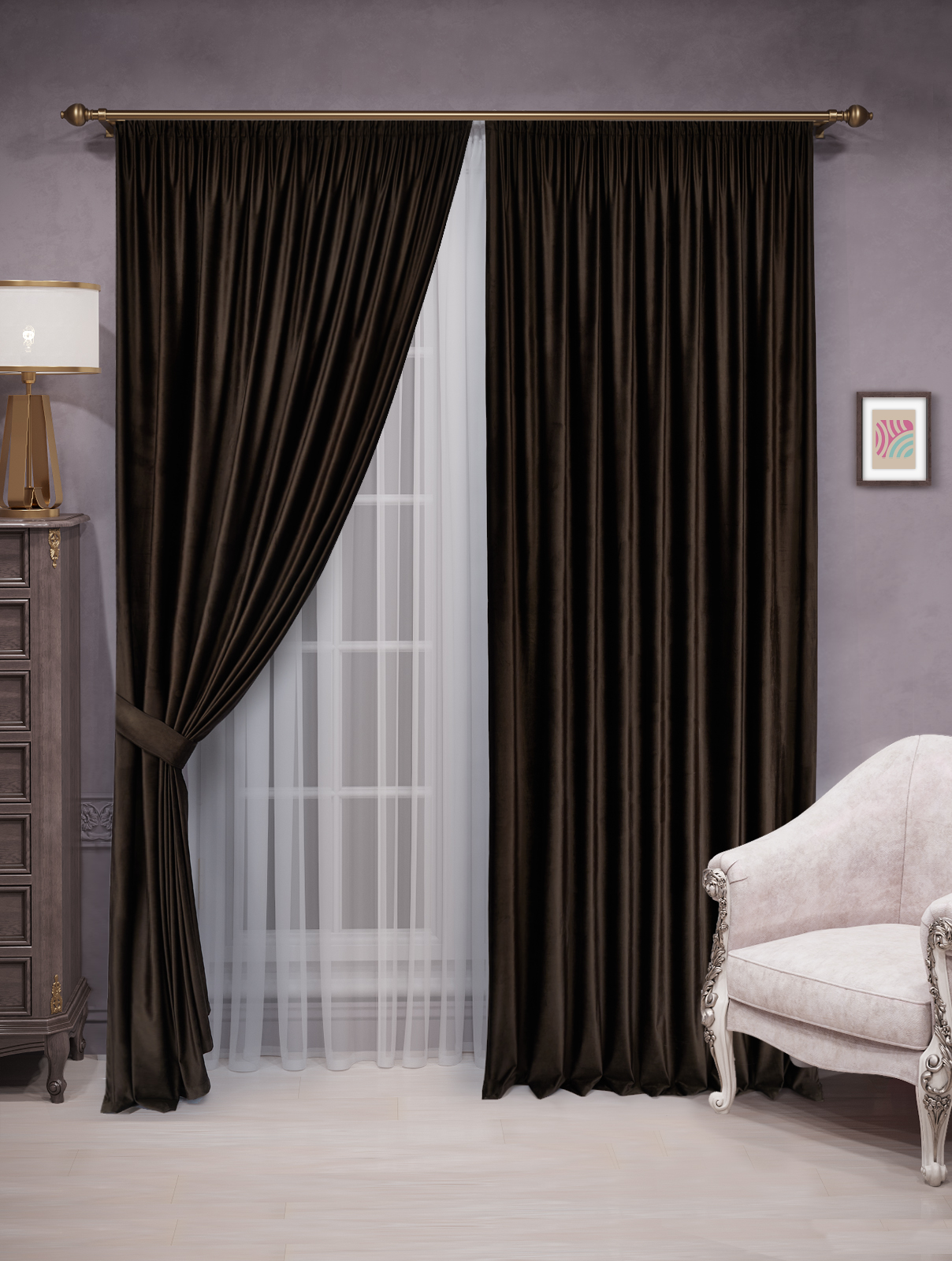 

Шторы бархат Velluto 250x250 - 2шт, темно-коричневый, barhat_lenta
