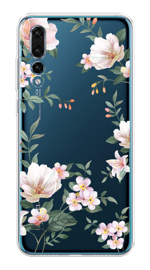 

Чехол на Huawei P20 Pro "Beautiful white flowers", Бежевый;зеленый, 65050-1