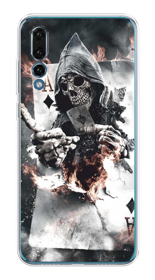 

Чехол на Huawei P20 Pro "Карты черепа в капюшоне", Белый;серый, 65050-1