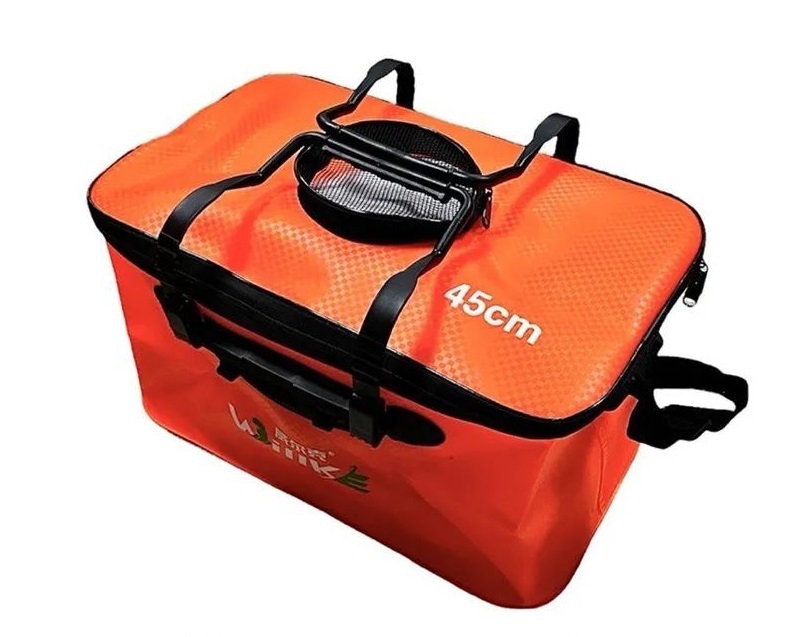 фото Водонепроницаемое складное сумка-ведро с крышкой/кан рыболовный с сеткой 45 см. оранжевое nobrand