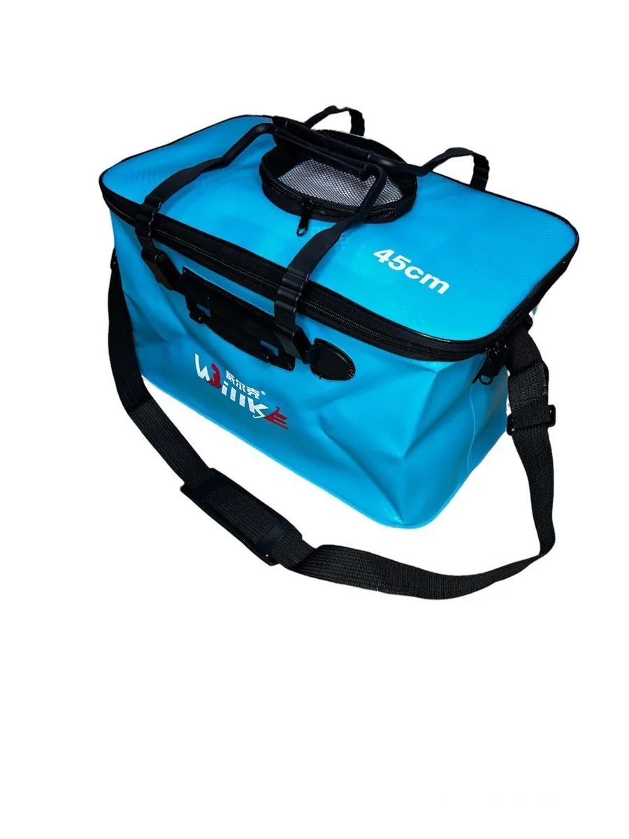 фото Водонепроницаемое складное сумка-ведро с крышкой / кан рыболовный с сеткой 45 см. голубое nobrand