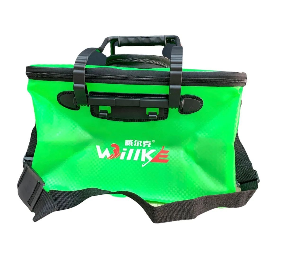 фото Водонепроницаемое складное сумка-ведро с крышкой / кан рыболовный с сеткой 45 см. зеленое nobrand