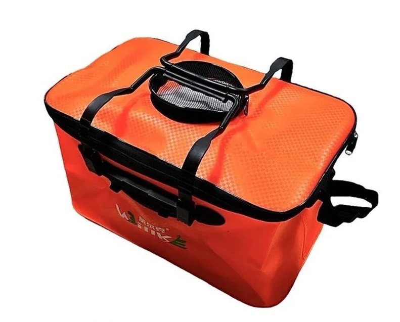 фото Водонепроницаемое складное сумка-ведро с крышкой/кан рыболовный с сеткой 40см оранжевое nobrand