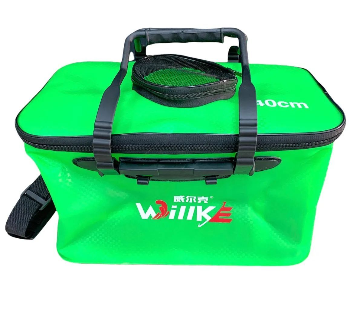 фото Водонепроницаемое складное сумка-ведро с крышкой / кан рыболовный с сеткой 40 см. зеленое nobrand