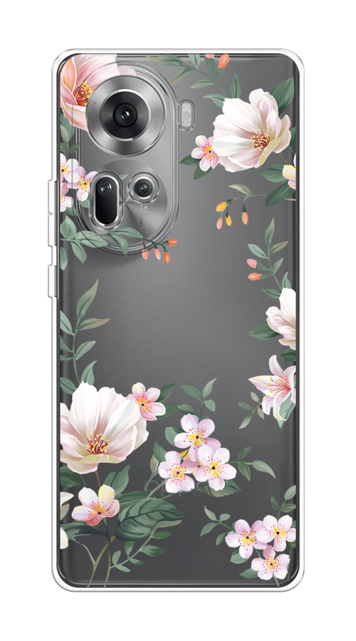 

Чехол на Oppo Reno 11 (Global) "Beautiful white flowers", Бежевый;зеленый, 2515850-1