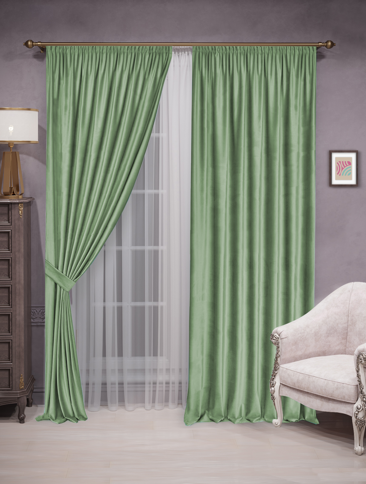 

Шторы бархат Velluto 200x280 - 2шт, зеленый, barhat_lenta