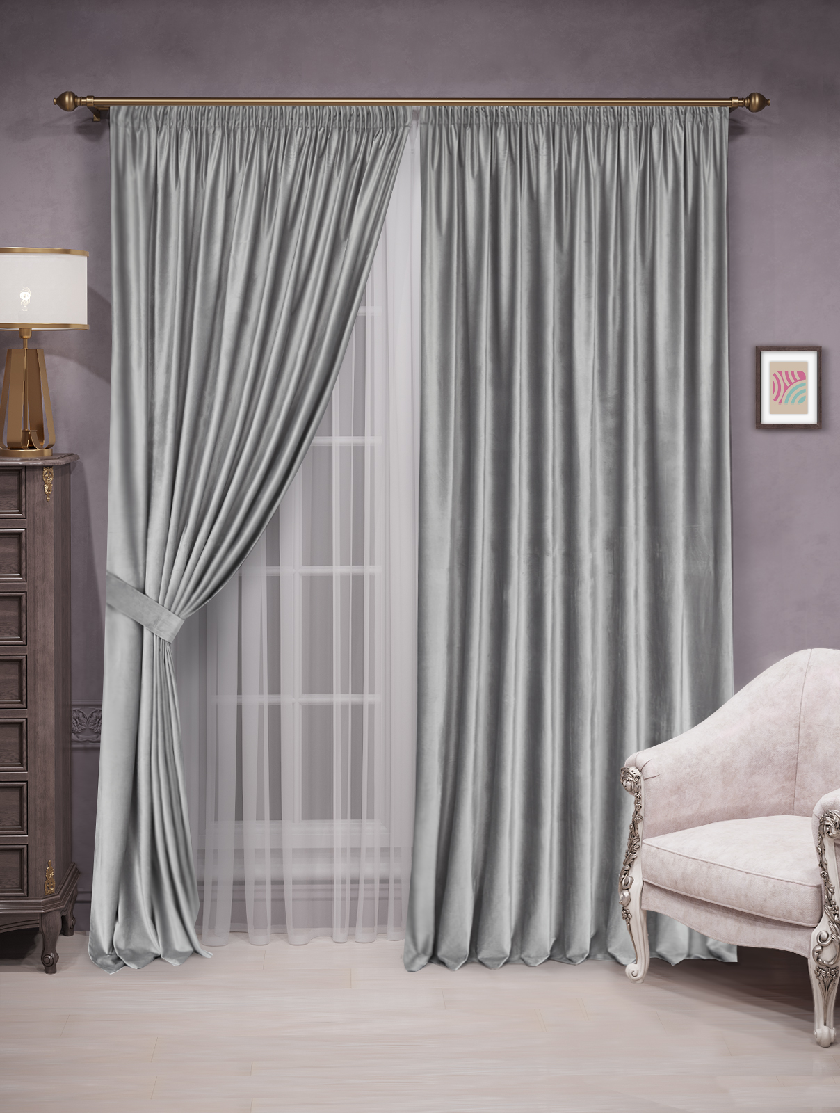 

Шторы бархат Velluto 200x270 - 2шт, светло-серый, barhat_lenta
