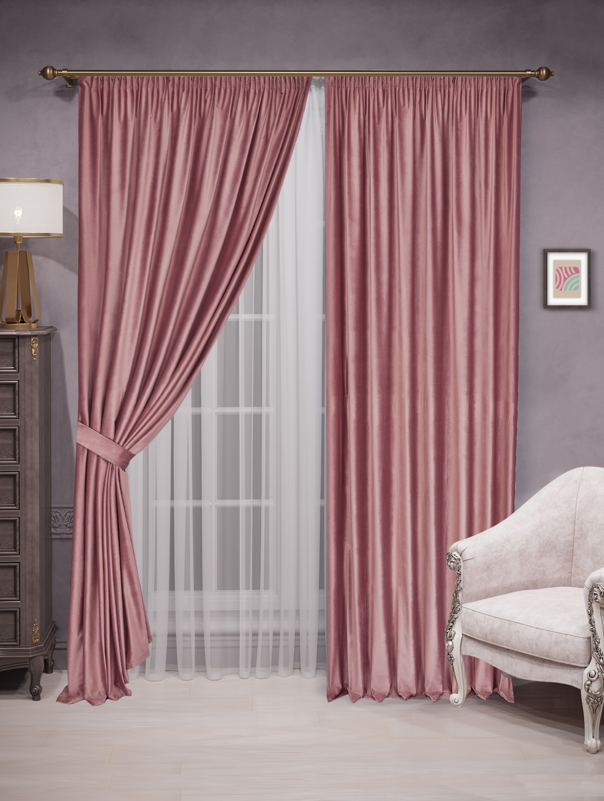 

Шторы бархат Velluto 200x270 - 2шт, роза, barhat_lenta