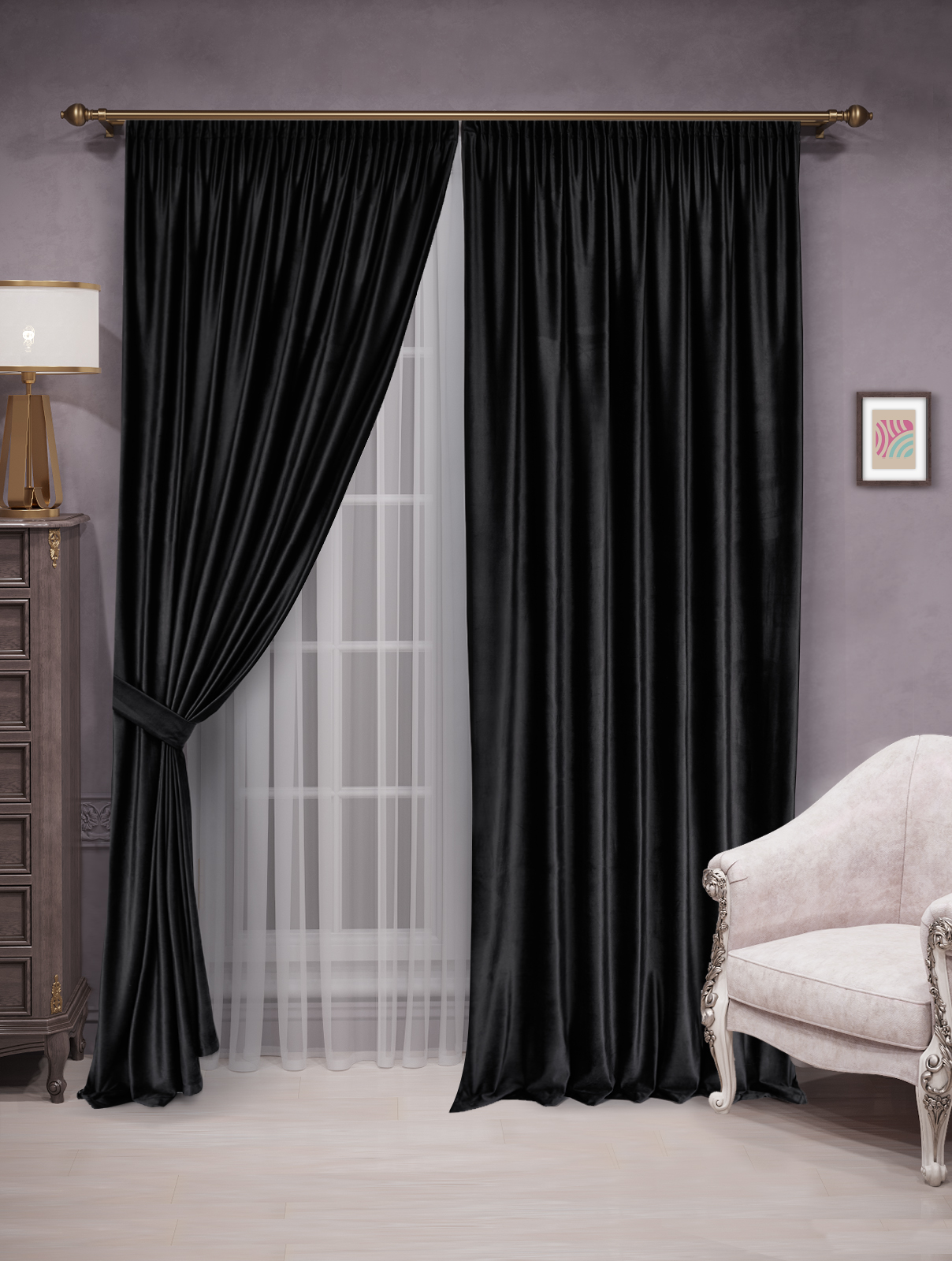 

Шторы бархат Velluto 200x270 - 2шт, черный, barhat_lenta