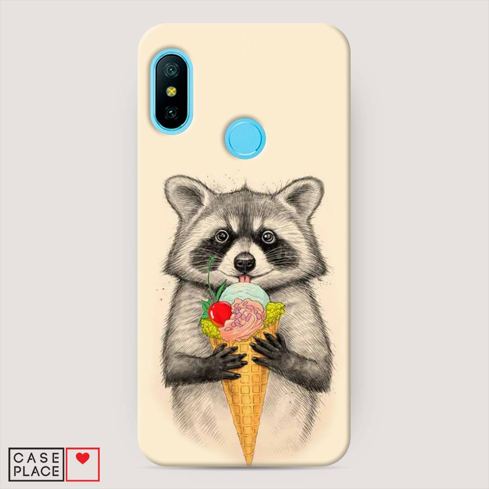 

Пластиковый чехол "Енот с мороженым" на Xiaomi Redmi 6 Plus, 33920-7