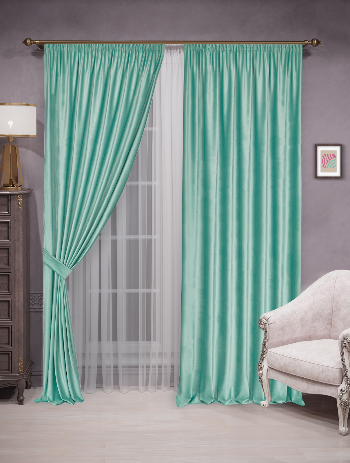 

Шторы бархат Velluto 200x250 - 2шт, мятный, barhat_lenta