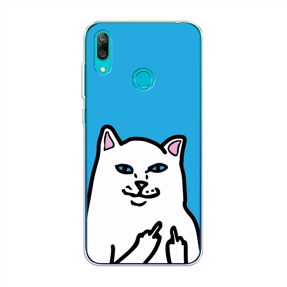 

Чехол Awog на Huawei Y7 2019 "Кот жесть", Белый;голубой;черный, 68450-9