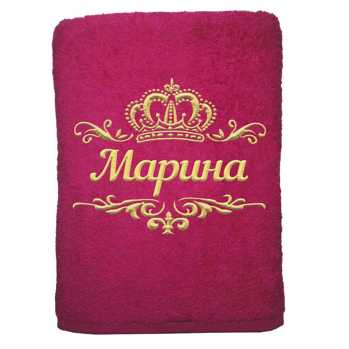 

Полотенце именное с вышивкой корона "Марина", малина, Полотенце Марина