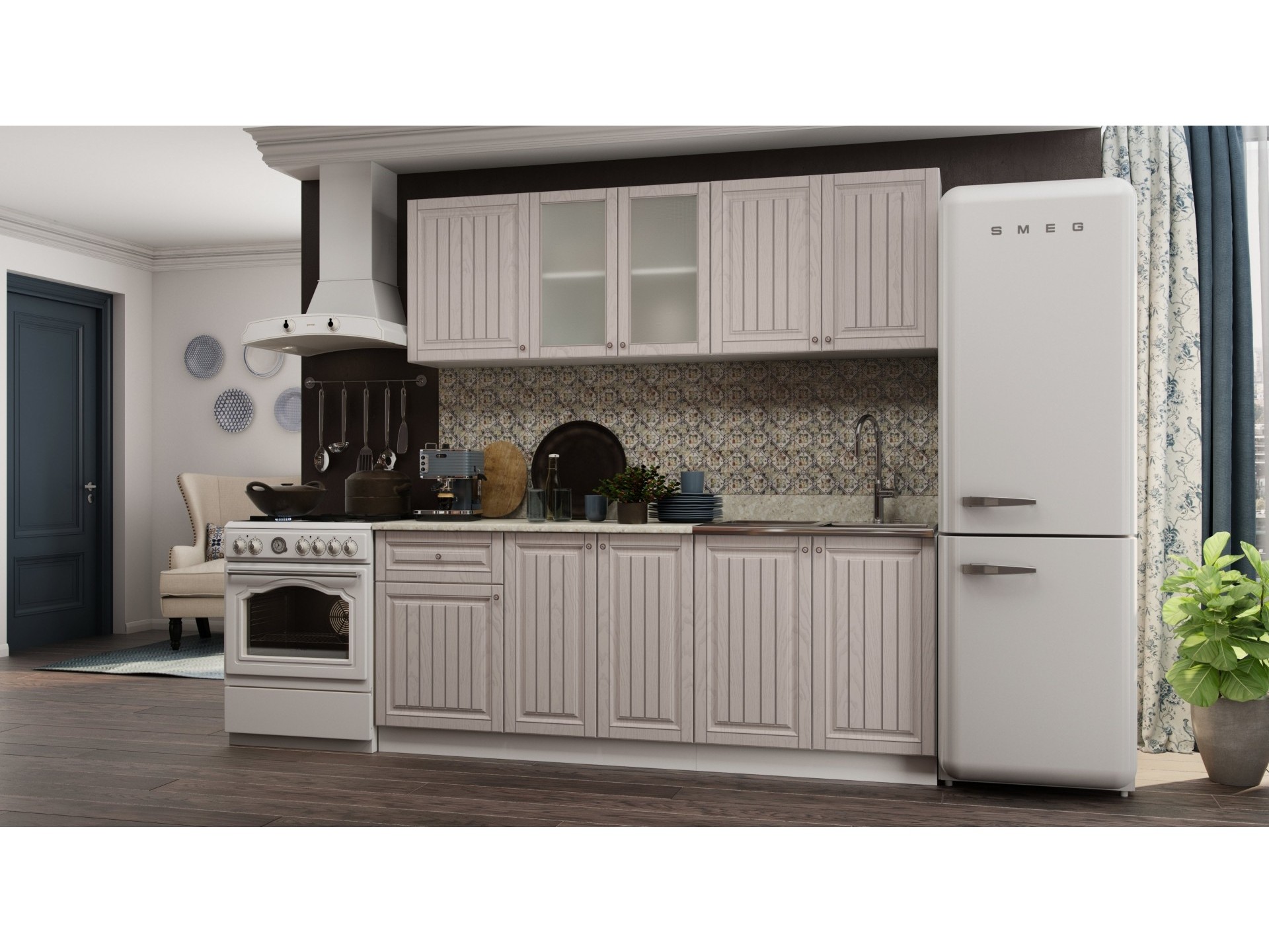 

Кухонный гарнитур ЭРА Хозяюшка 200 см мускат/белый, Хозяюшка