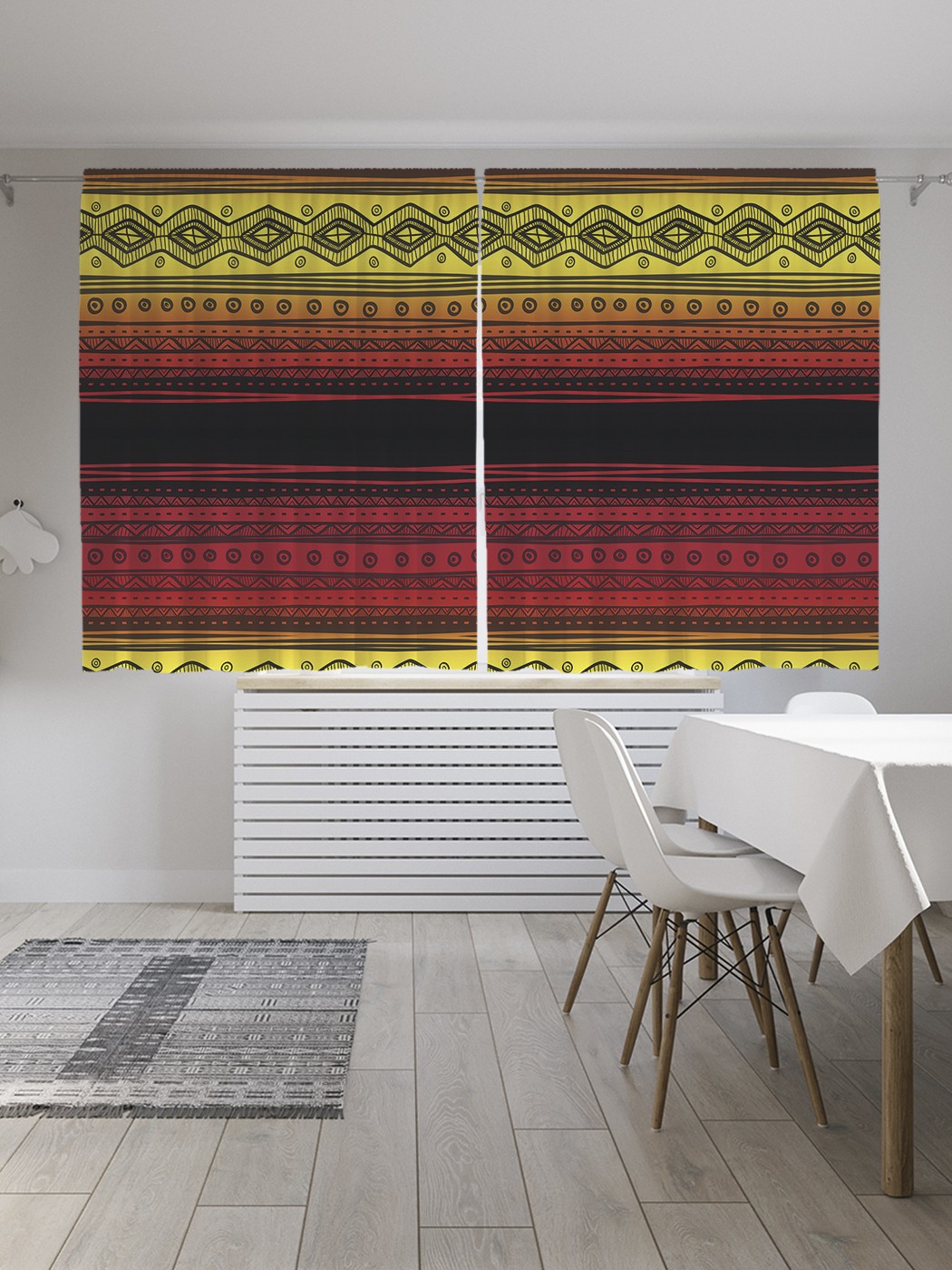 

Шторы JoyArty "Полосы с древним орнаментом", Oxford DeLux, 2 полотна 145x180 см, Полосы с древним орнаментом