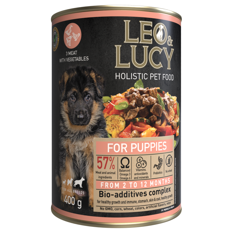 

Консервы для щенков LEO& LUCY ассорти с овощами и биодобавками, 400 г