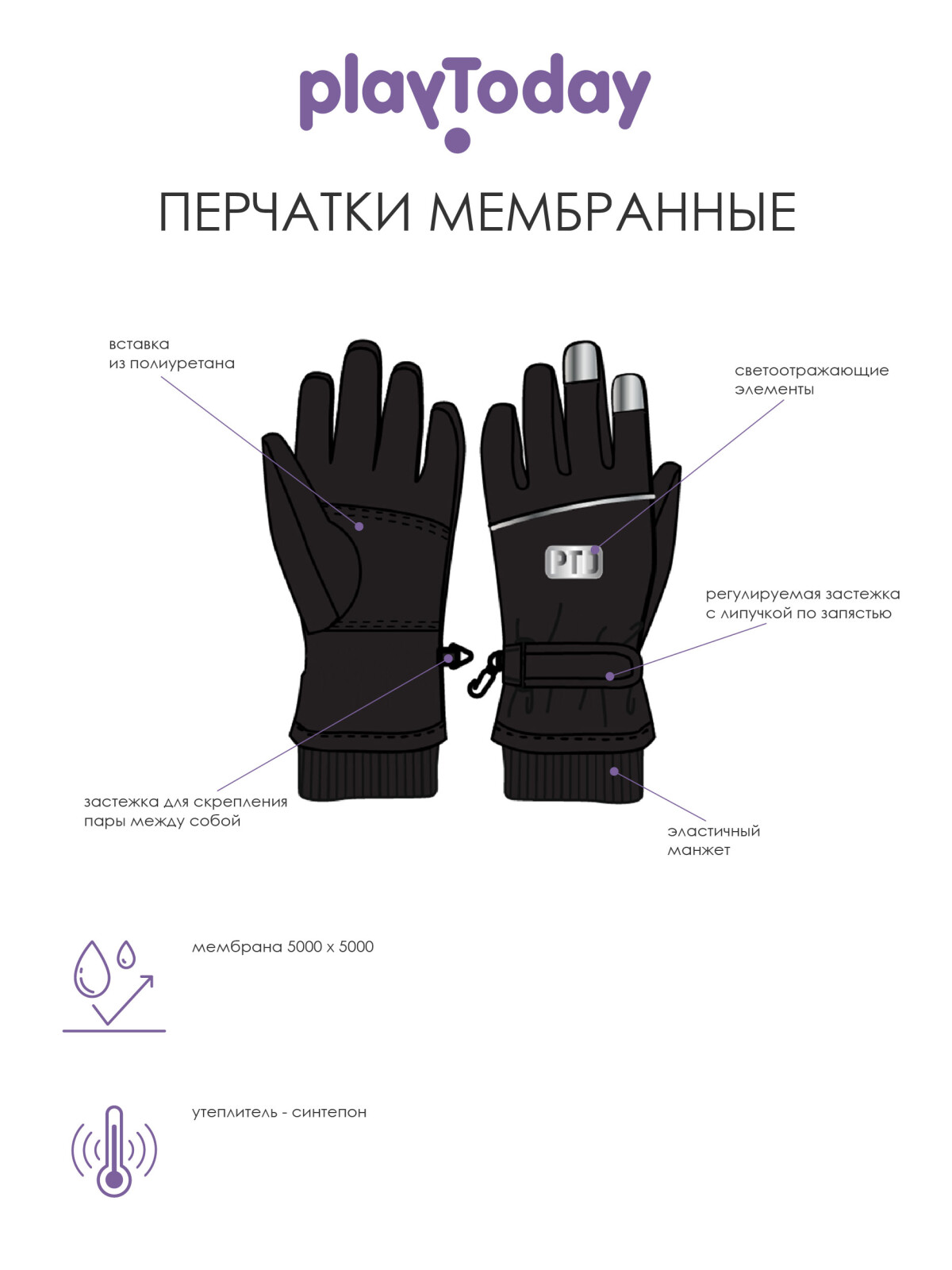 Перчатки текстильные для мальчиков PlayToday, тёмно-синий,голубой, 16 (128-140 см)