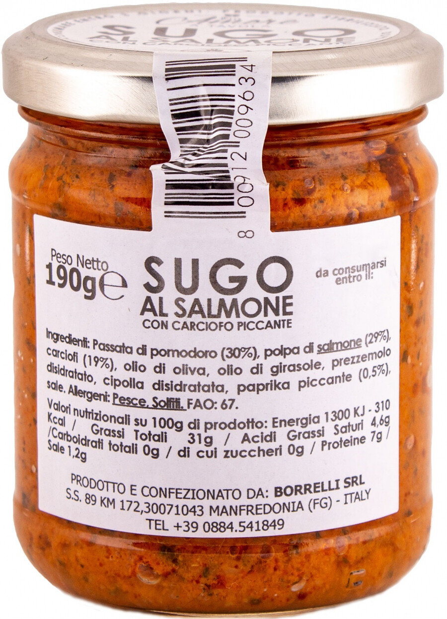 Соус Borrelli Sugo Al Salmone Con Carciofo Piccante 212 Мл