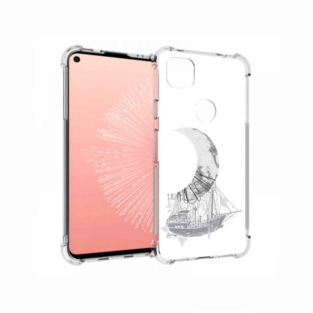 

Чехол MyPads Tocco для Google Pixel 4A черно белый корабль полумесяц, Прозрачный, Tocco