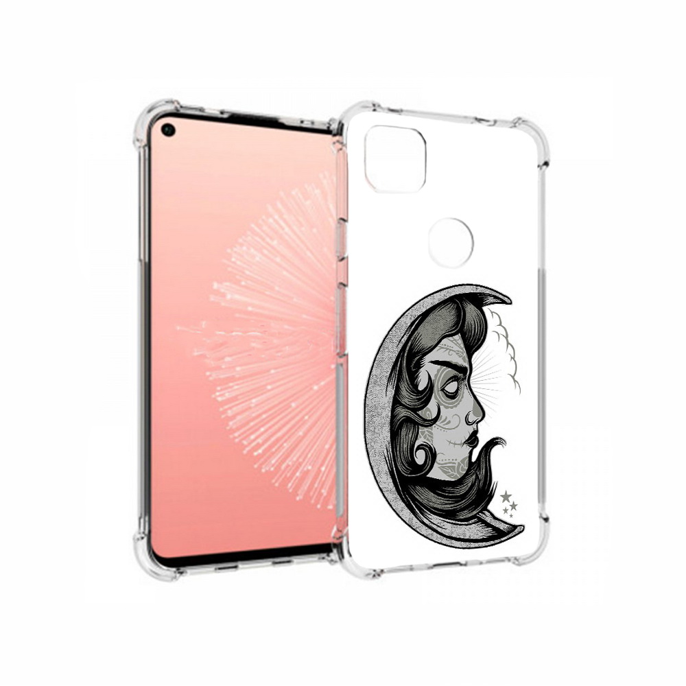 

Чехол MyPads Tocco для Google Pixel 4A черно белая луна с лицом, Прозрачный, Tocco
