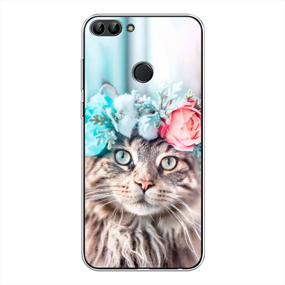 

Чехол Awog на Huawei Y9 2018 "Кот в венке", Серый;голубой;розовый, 64950-2