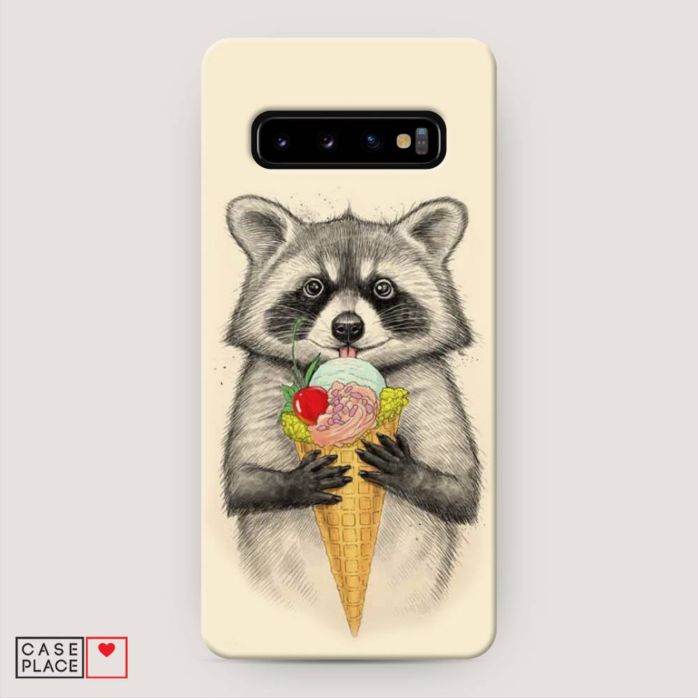 

Пластиковый чехол "Енот с мороженым" на Samsung Galaxy S10 +, 27120-7