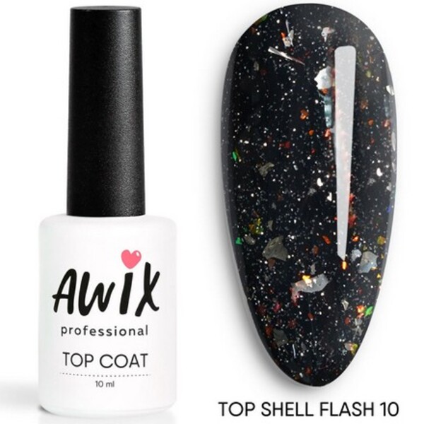 фото Закрепитель для гель-лака awix professional top shell flash глянец 10, 10 мл