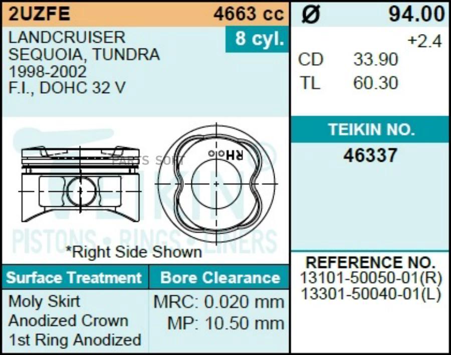 

Поршни (К-Т 8 Шт) Toyota Land Cruiser 100 2uz-Fe 98- TEIKIN 46337 050