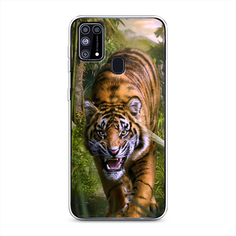

Чехол на Samsung Galaxy M31 "Тигр в джунглях 2", Оранжевый;зеленый, 2100750-1