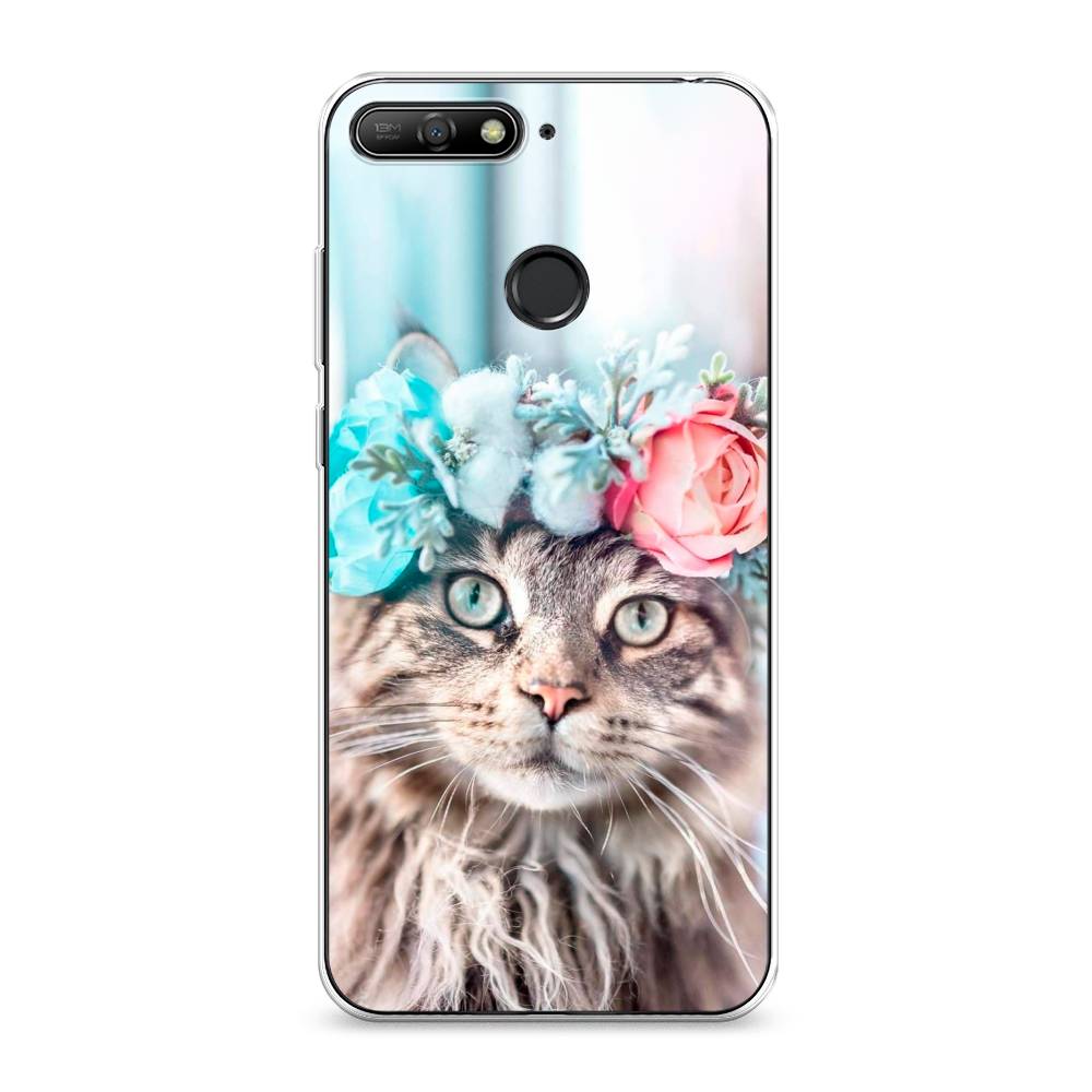 

Чехол Awog на Huawei Y6 Prime 2018 "Кот в венке", Серый;голубой;розовый, 65750-2