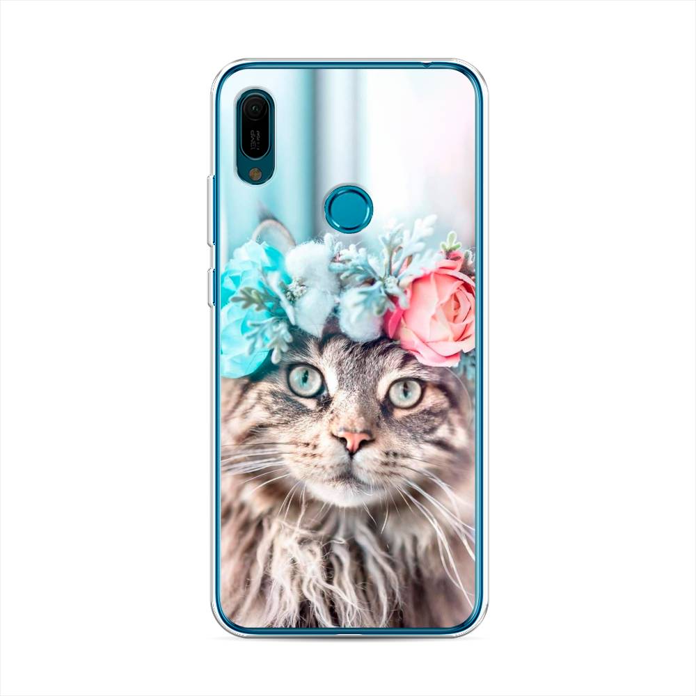 

Чехол Awog на Huawei Y6 2019 "Кот в венке", Серый;голубой;розовый, 68650-2