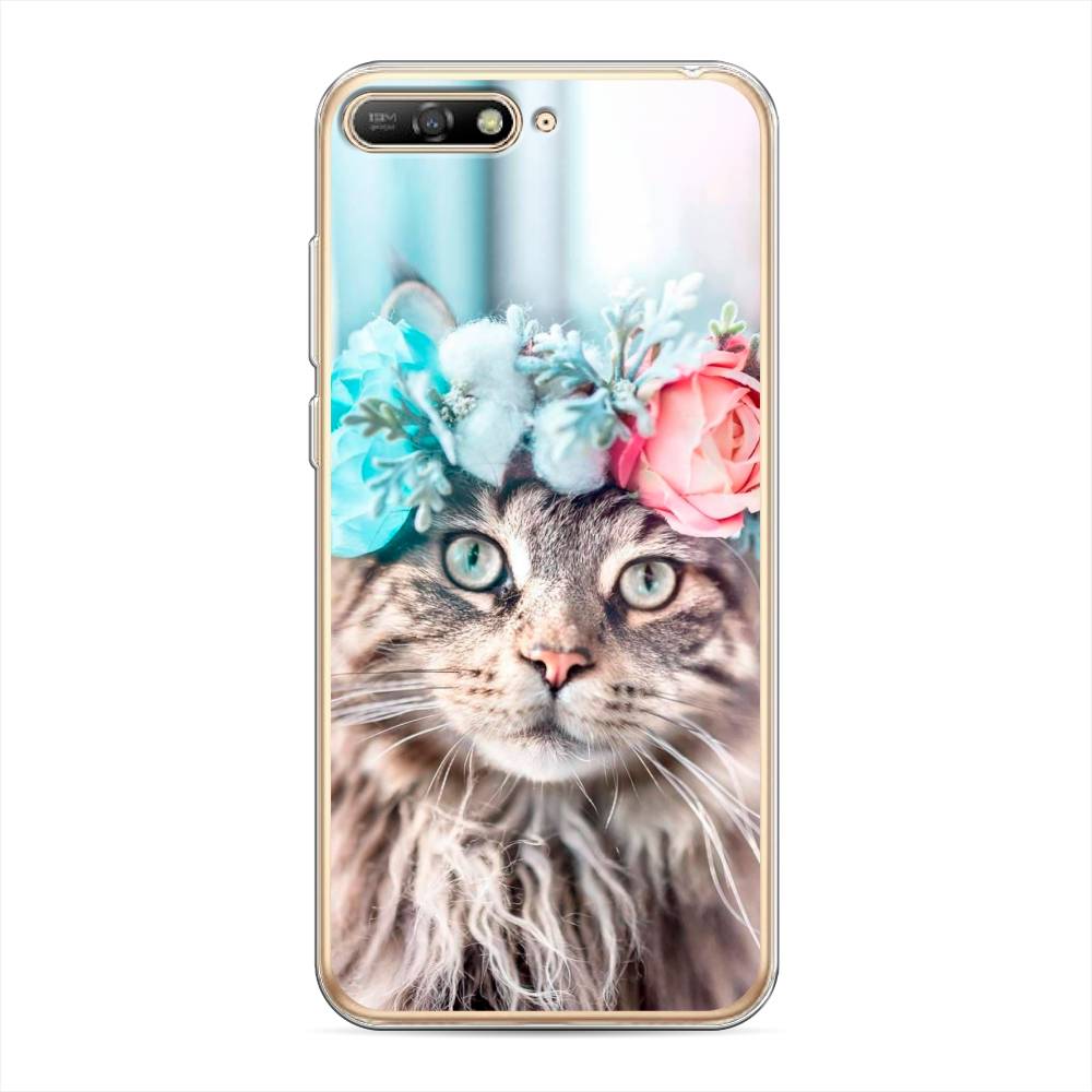 

Чехол Awog на Huawei Y6 2018 "Кот в венке", Серый;голубой;розовый, 67850-2