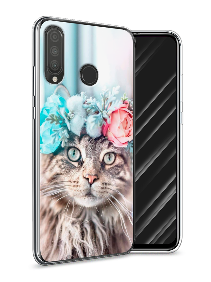 

Чехол Awog на Huawei P30 Lite "Кот в венке", Серый;голубой;розовый, 67950-2