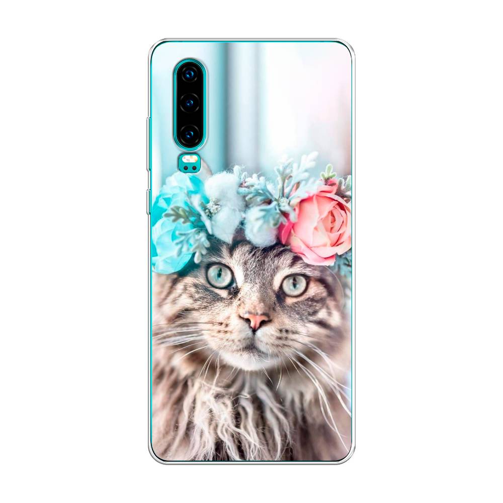 

Чехол Awog на Huawei P30 "Кот в венке", Серый;голубой;розовый, 68550-2