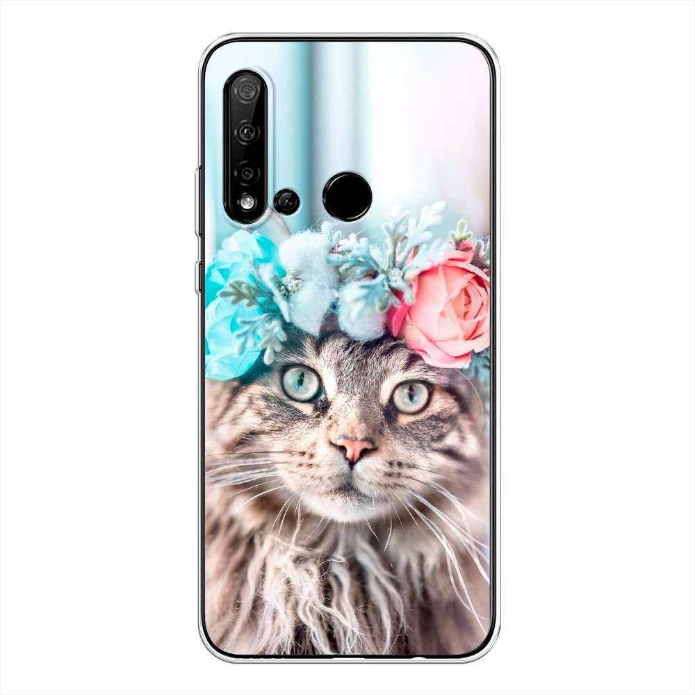 

Чехол Awog на Huawei Nova 5i "Кот в венке", Серый;голубой;розовый, 69850-2