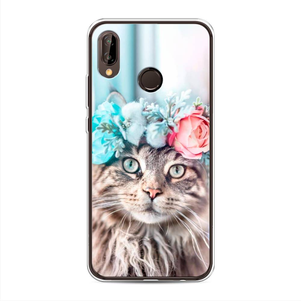 

Чехол Awog на Huawei Nova 3 "Кот в венке", Серый;голубой;розовый, 66150-2