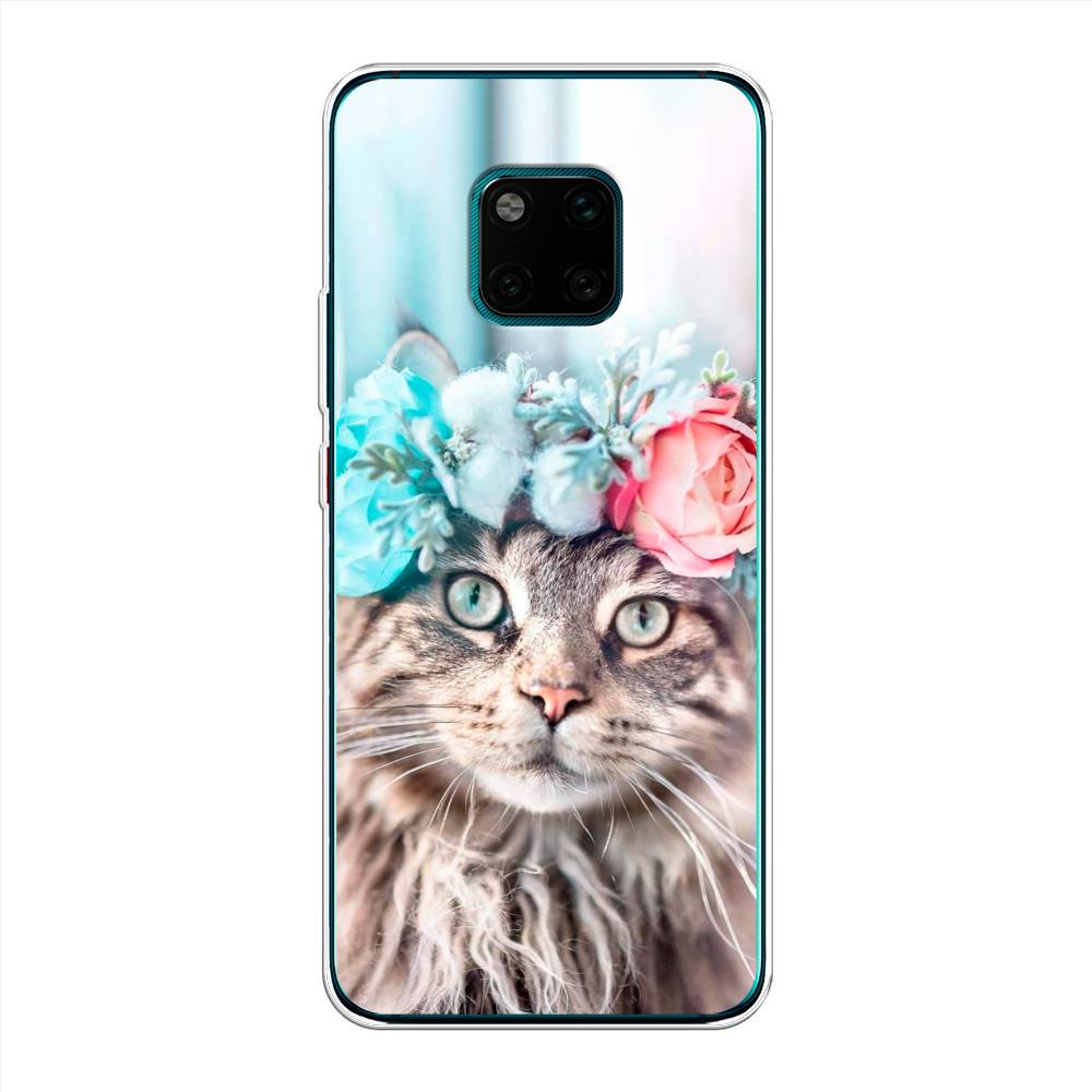 

Чехол Awog на Huawei Mate 20 Pro "Кот в венке", Серый;голубой;розовый, 67050-2