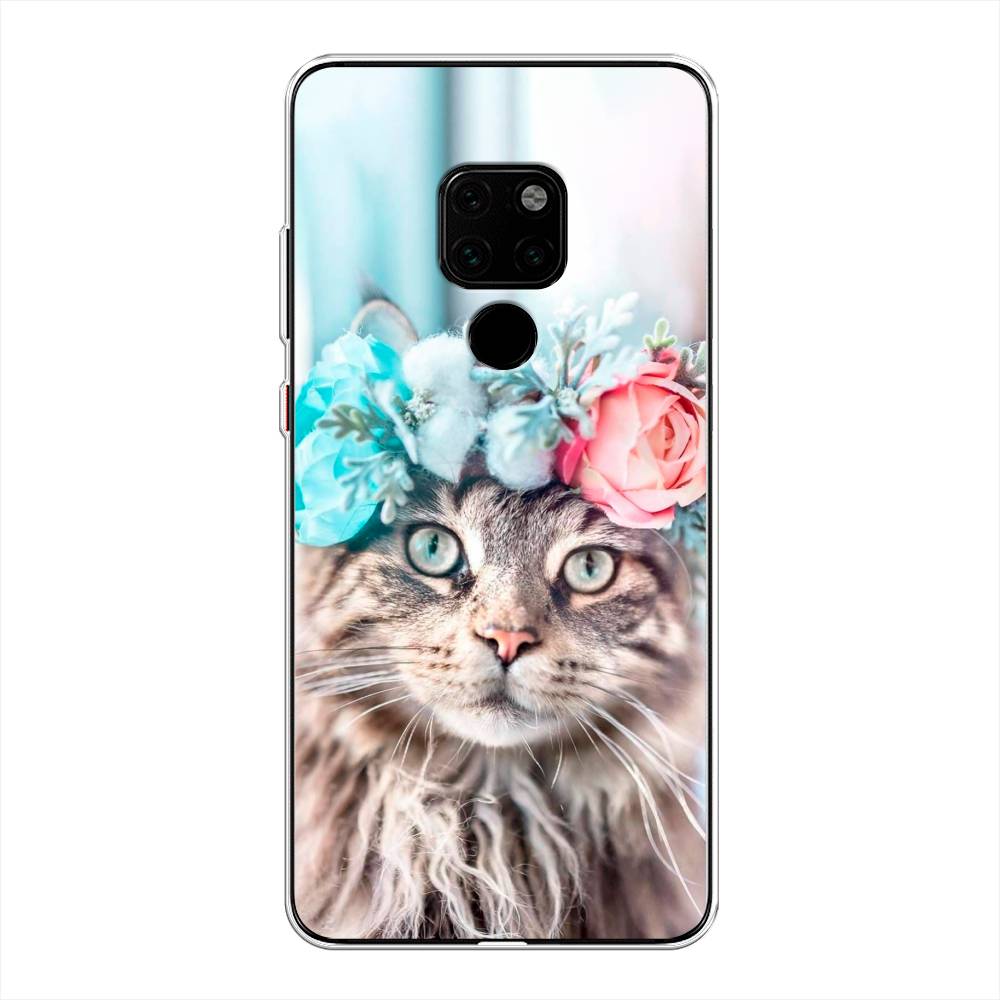 

Чехол Awog на Huawei Mate 20 "Кот в венке", Серый;голубой;розовый, 66850-2