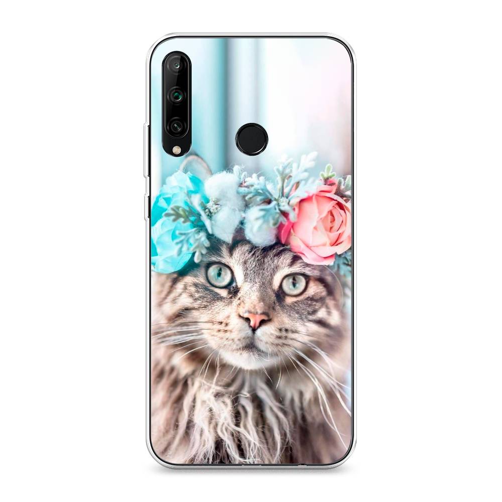 

Чехол Awog на Honor 9C "Кот в венке", Серый;голубой;розовый, 612550-2