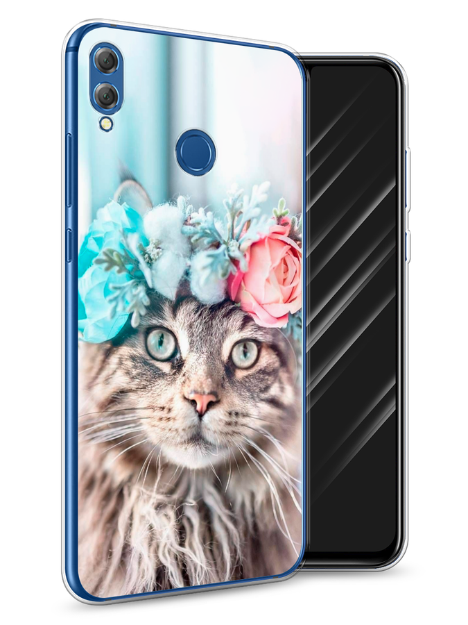 

Чехол Awog на Honor 8X "Кот в венке", Серый;голубой;розовый, 66750-2