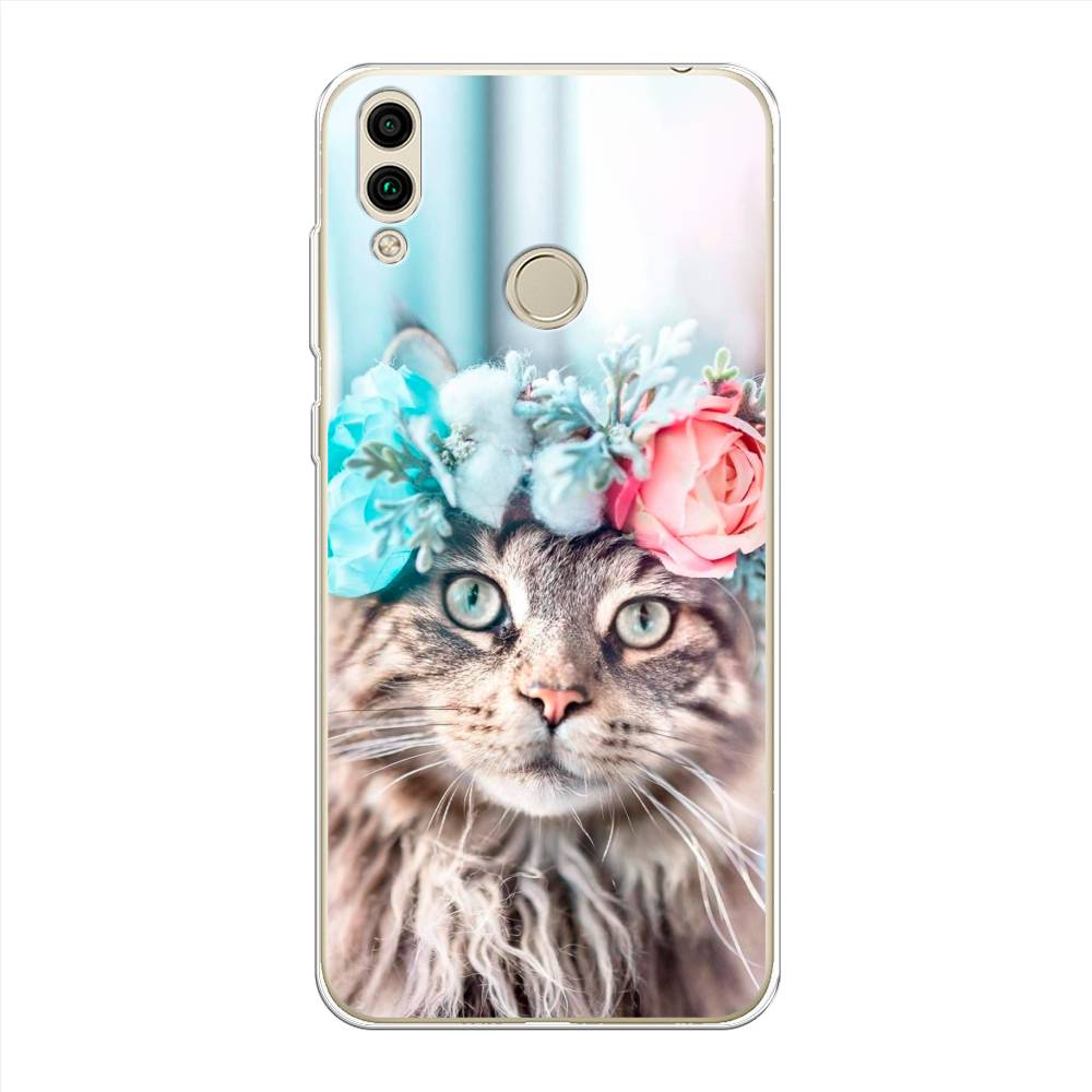 

Чехол Awog на Honor 8C "Кот в венке", Серый;голубой;розовый, 67150-2