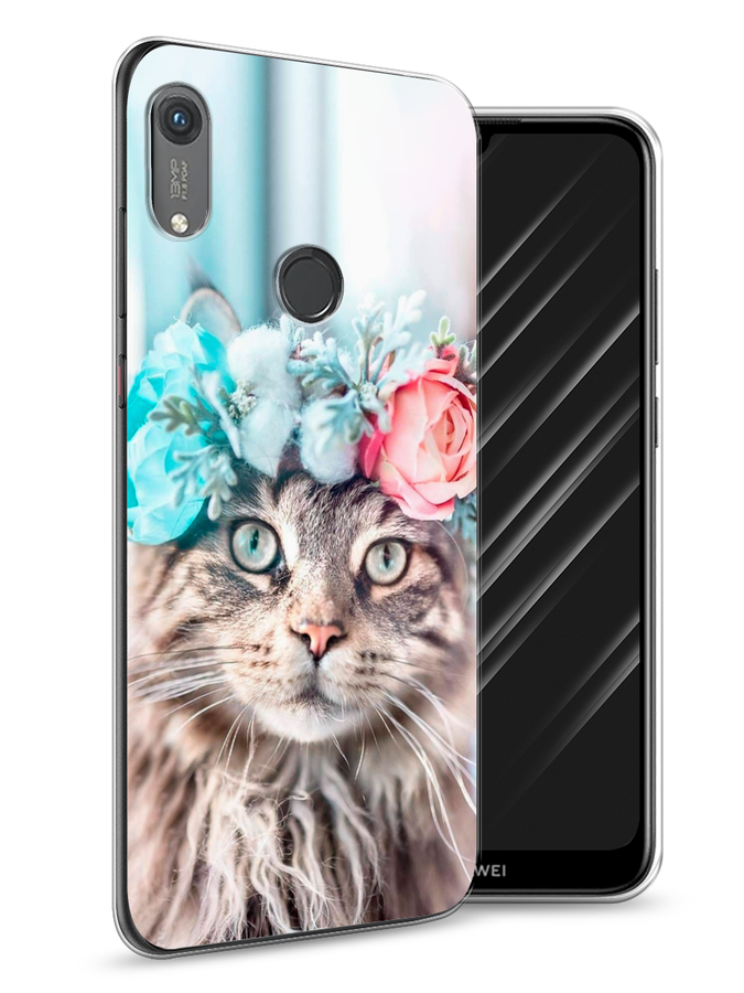 

Чехол Awog на Honor 8A (8A Pro/Prime) "Кот в венке", Серый;голубой;розовый, 68750-2