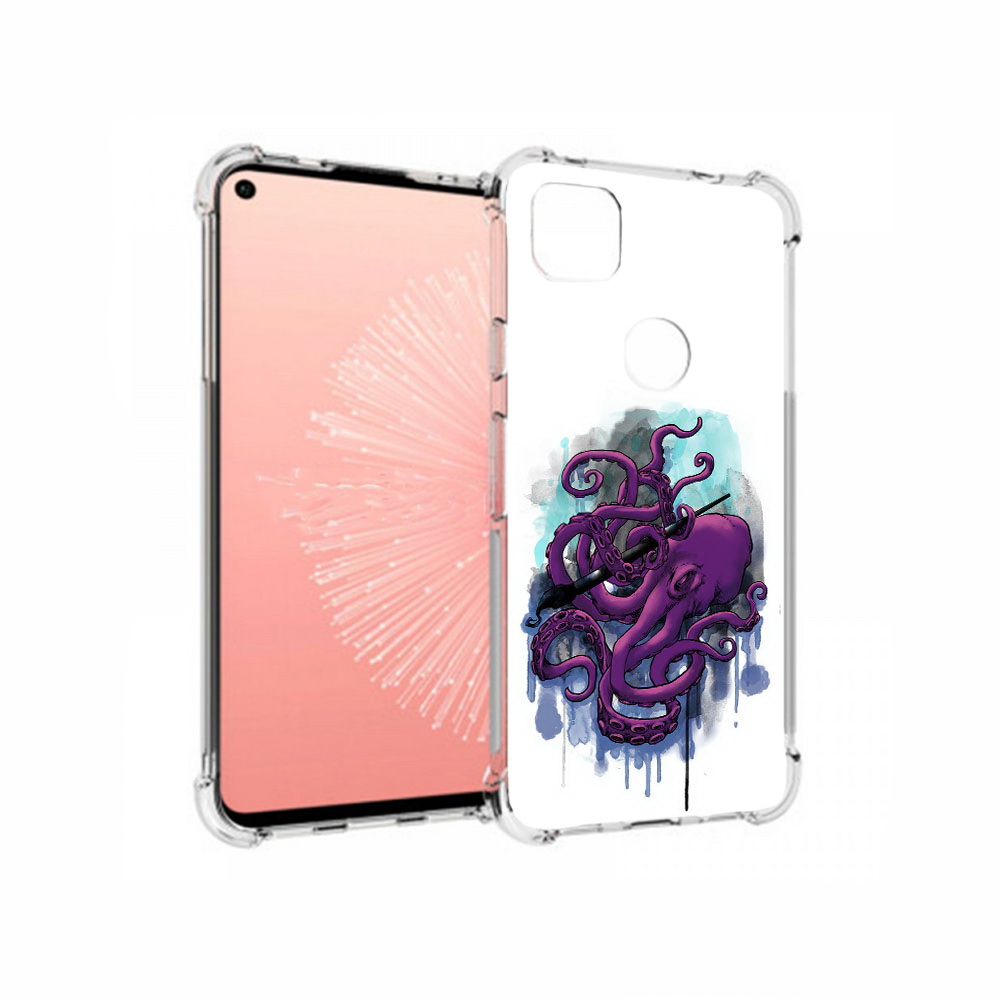 

Чехол MyPads Tocco для Google Pixel 4A фиолетовый осьминог, Прозрачный, Tocco