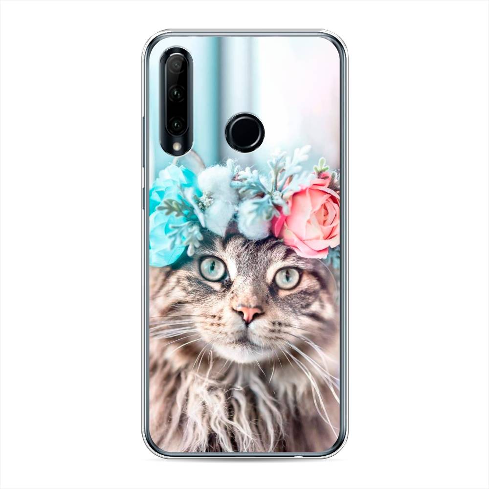

Чехол Awog на Honor 10i "Кот в венке", Серый;голубой;розовый, 68850-2