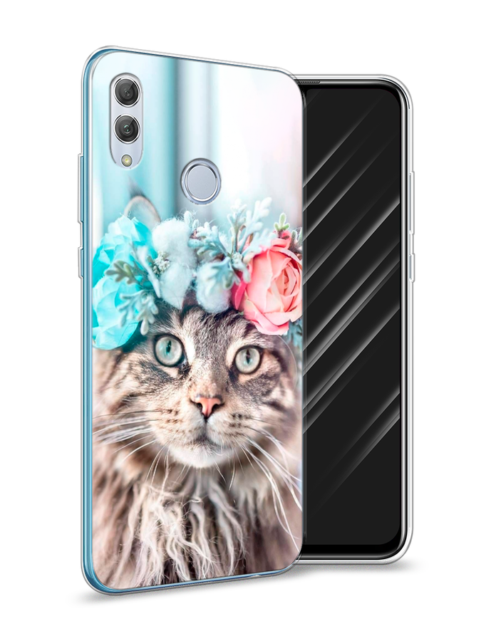 

Чехол Awog на Honor 10 Lite "Кот в венке", Серый;голубой;розовый, 67550-2