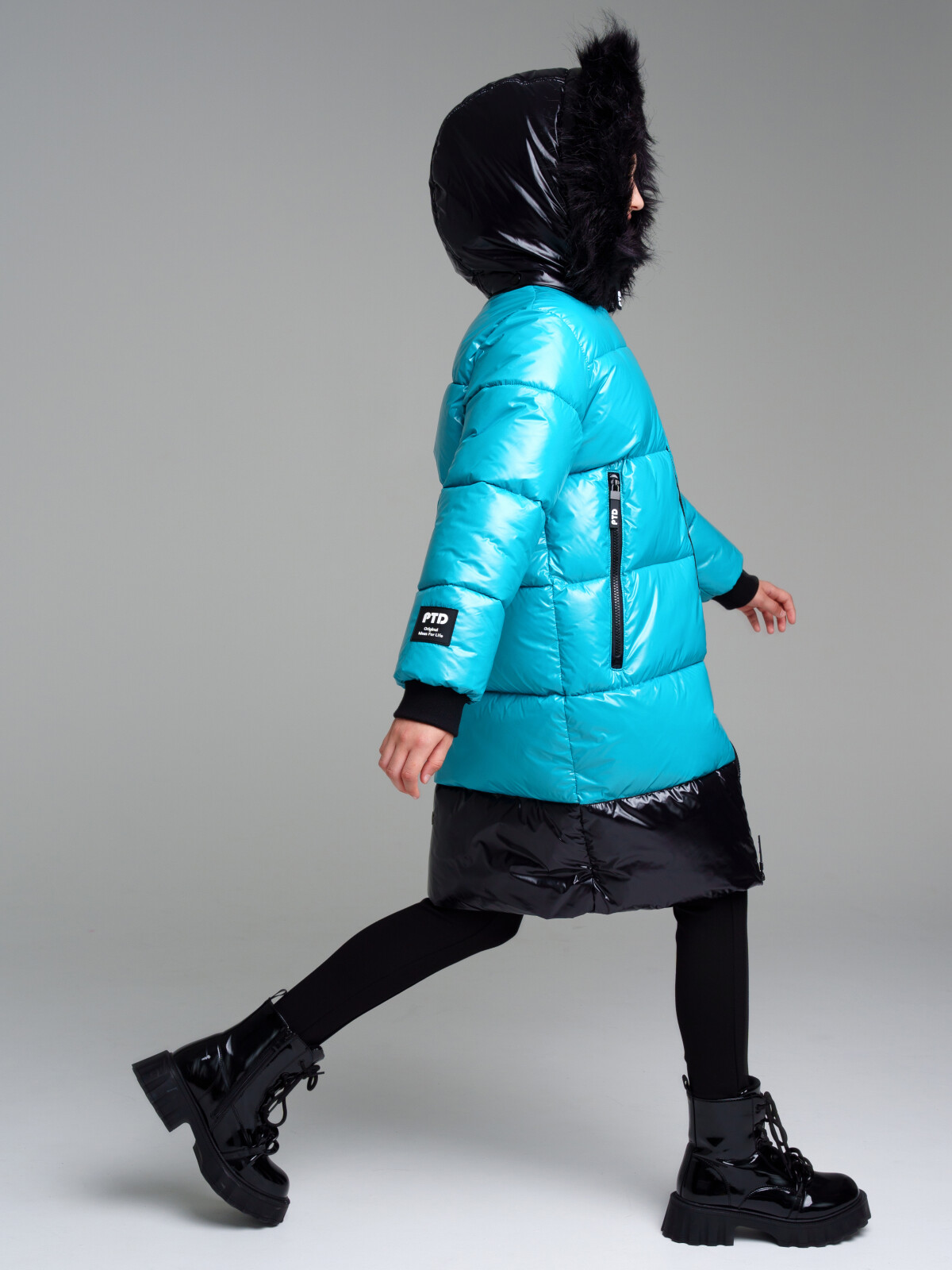Пальто текстильное с полиуретановым покрытием для девочек PlayToday, черный,голубой, 170