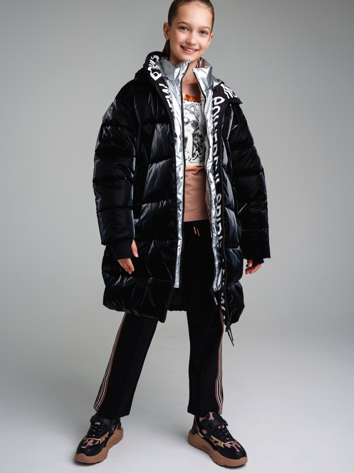 Пальто текстильное с полиуретановым покрытием для девочек PlayToday, черный, 152